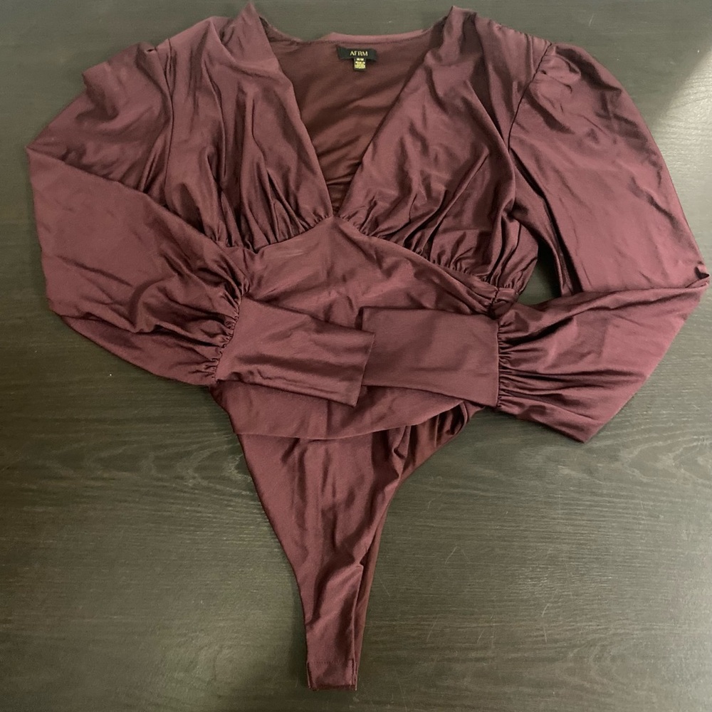 Womens Afrm maroon long sleeve, V Neck bodysuit size medium